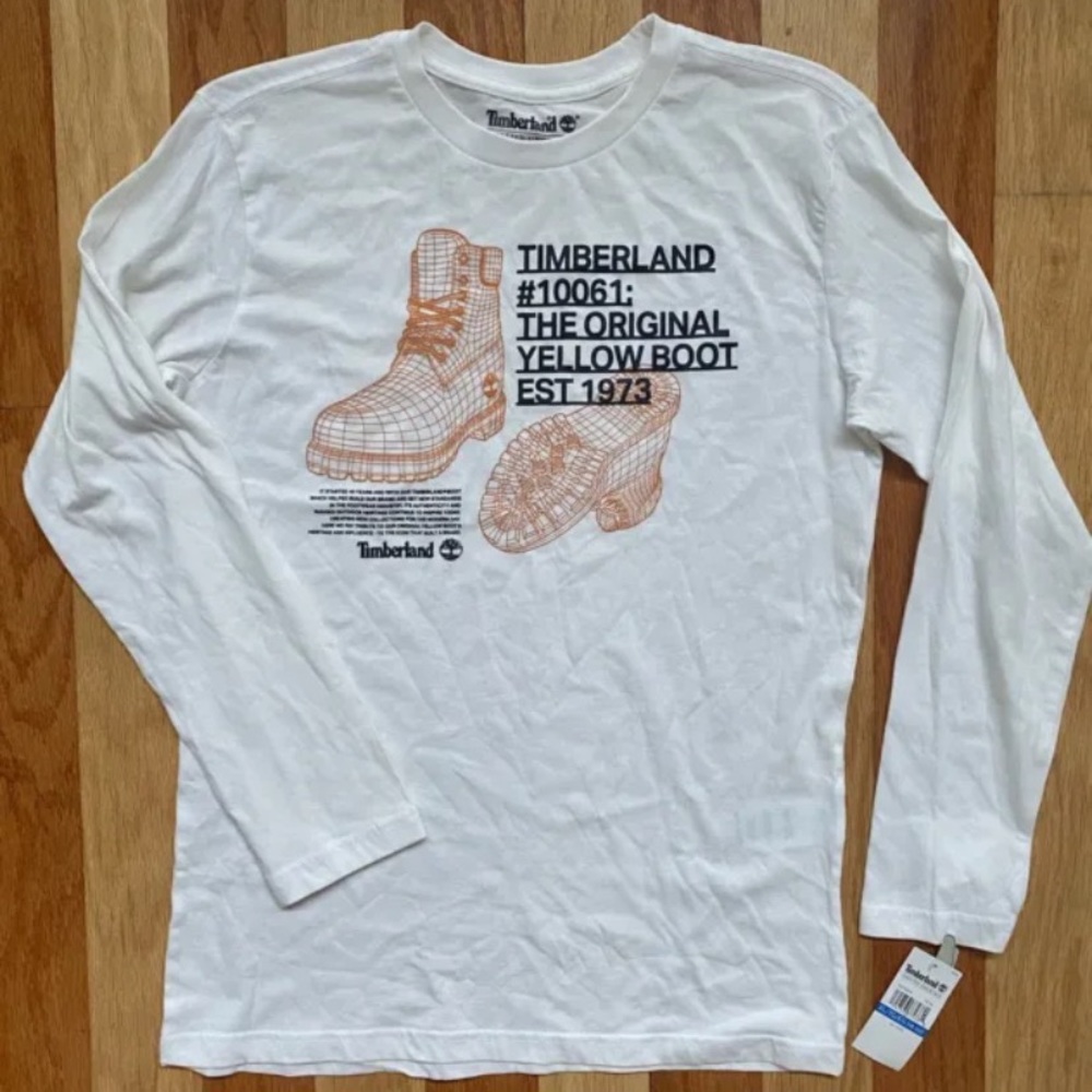 NEW TIMBERLAND HIKING BOOT BLUEPRINT LONG SLEEVE TSHIRT CHILD BOY SIZE 18/20 XL